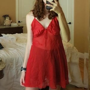 Red sheer slip dress